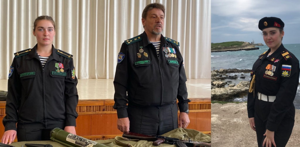Дар’я Горохова та Олександр Дьяченко проводять урок мужності у сімферопольській школі 25 Фото: sun9-16.userapi.com